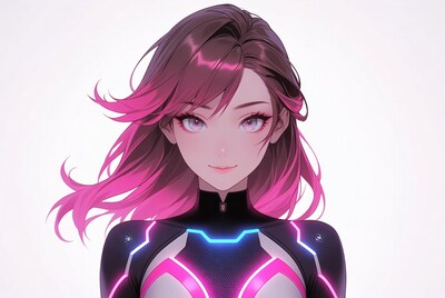 Anime girl with pink hair in futuristic suit