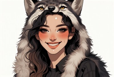 Asian girl wearing wolf hood