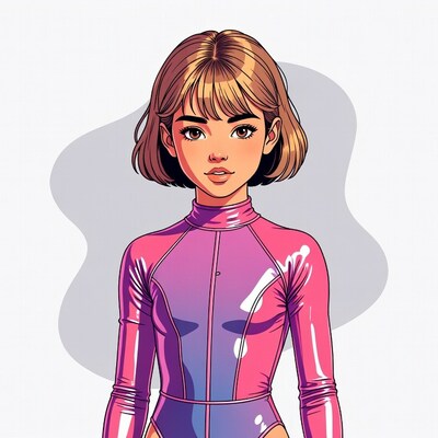 Girl in pink shiny bodysuit illustration