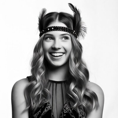 Woman smiling in feather headband