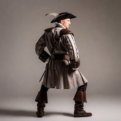 Man in pirate costume side view