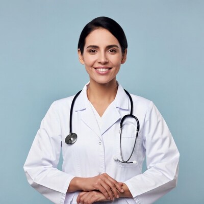 Smiling Latina doctor with stethoscope
