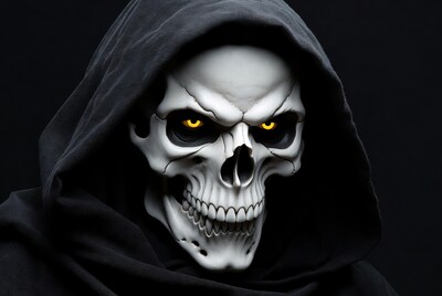 Hooded Skull with Glowing Yellow Eyes