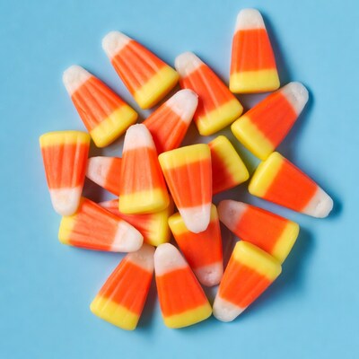 Candy corn on blue background