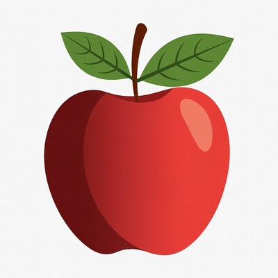 Red apple with green leaf