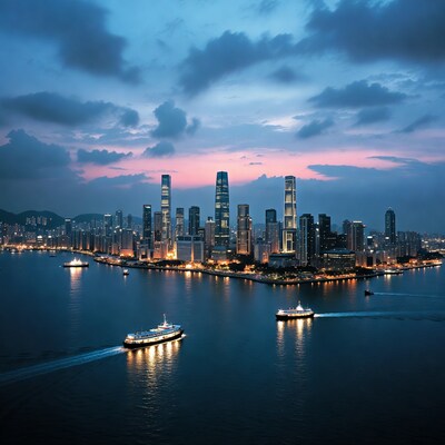 Hong Kong Skyline at Twilight with Ferries