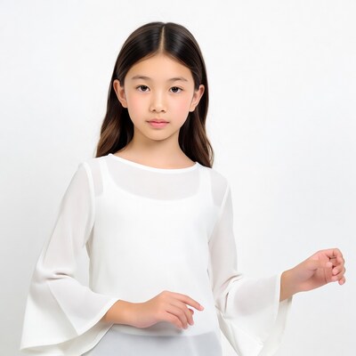 Asian girl in white chiffon dress