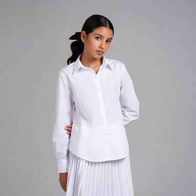 Girl in white school uniform