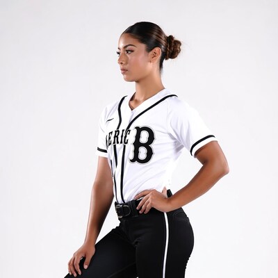 Asian woman in Berkic softball uniform