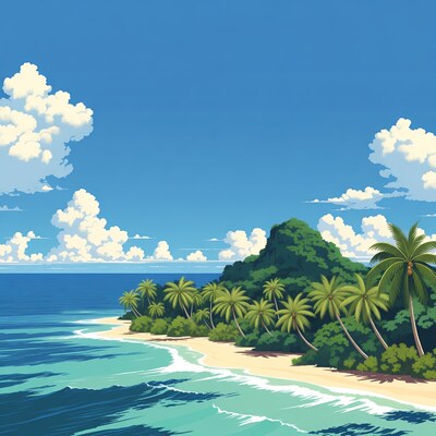 Tropical Island Beach with Palms