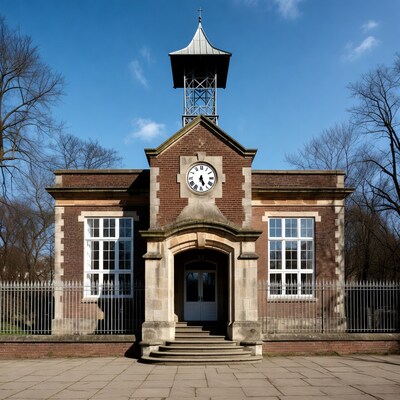 Brick Clock Tower Building with Bell Tower