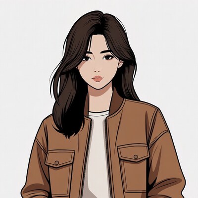 Asian woman in brown bomber jacket