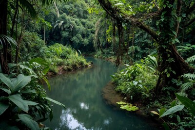 Serene River in Tropical Rainforest