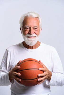 Elderly man holding basketball