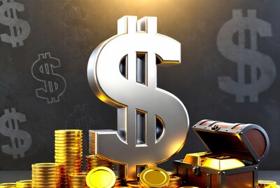 Giant Dollar Sign with Treasure Chest Coins