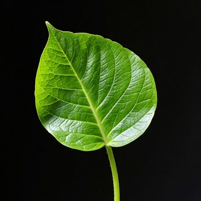 Green Leaf on Black Background
