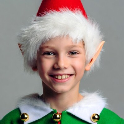 Boy in elf costume smiling
