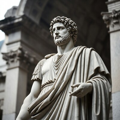 Roman statue of bearded man in toga
