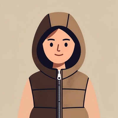Girl in hooded brown vest illustration