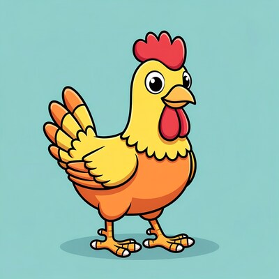 Cartoon yellow rooster on blue background