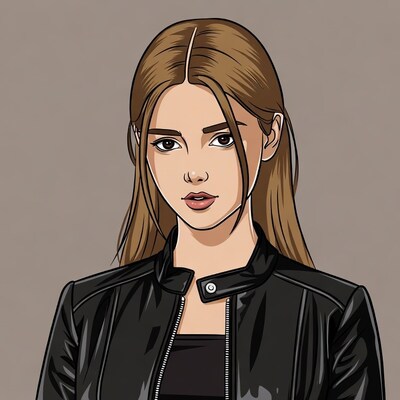 Woman in black leather jacket illustration