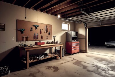 Garage Workshop with Tools and Car