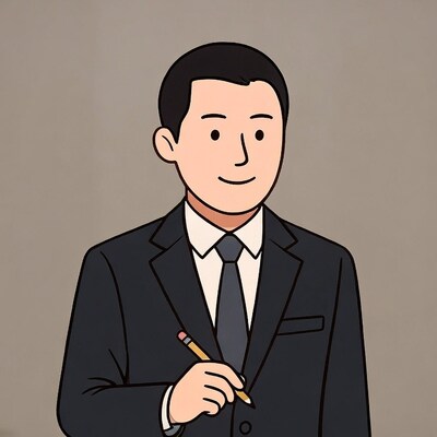 Asian man in suit holding pencil