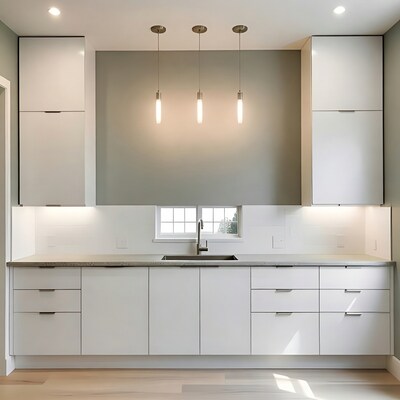 Modern White Kitchen with Pendant Lights