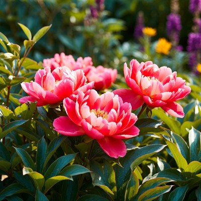 Cluster of Pink Peony Flowers