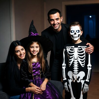 Family in Halloween costumes