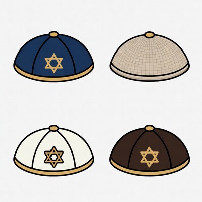 Four Kippah Hats with Star of David