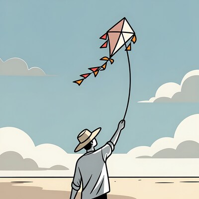 Man flying kite on beach