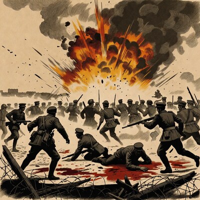 Soldiers in WWI Explosion Battle