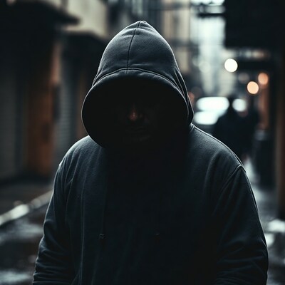 Man in Hoodie in Dark Alley