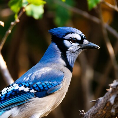 Blue Jay Perched on Tree Branch