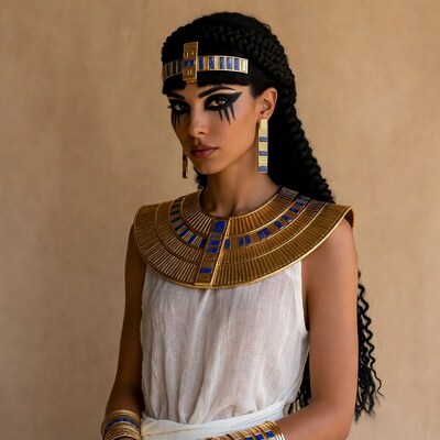 Egyptian Woman in Gold Collar Necklace