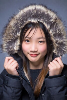 Asian girl in fur hood jacket