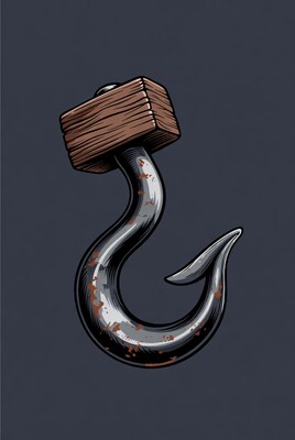 Rusty Hook with Wooden Block