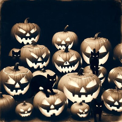 Black Cats Among Jack-o-Lanterns