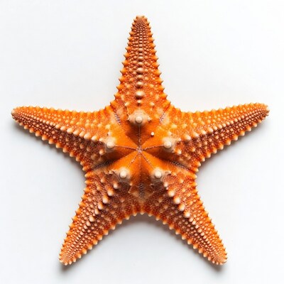 Orange starfish on white background