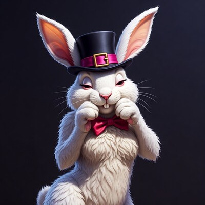 White bunny in top hat and bowtie