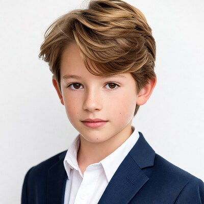 Young boy in navy suit