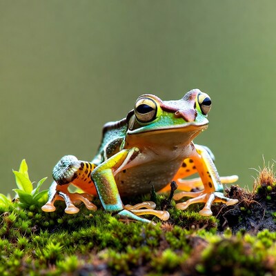 Colorful tree frog on moss