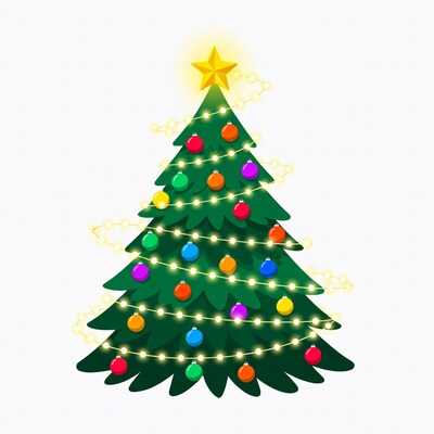 Illustrated Christmas Tree with Lights