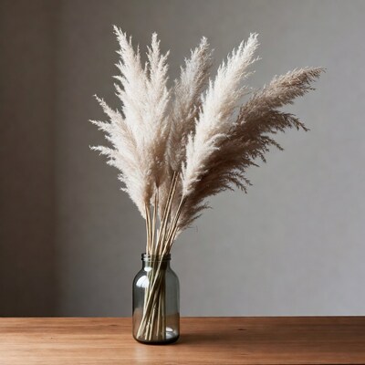 Pampas Grass in Green Glass Jar