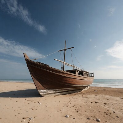 Abandoned Dhow Boat on Beach