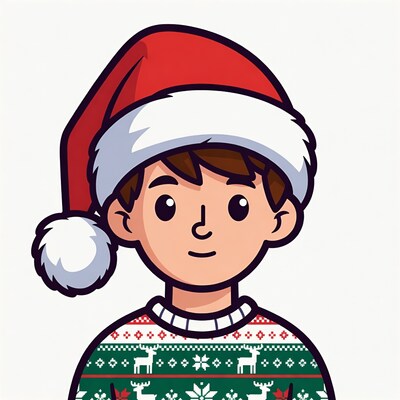 Cartoon boy in Santa hat and Christmas sweater
