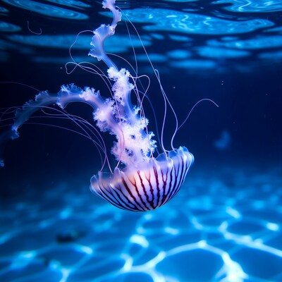 Striped Jellyfish Floating Underwater