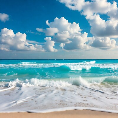 Turquoise Ocean Waves Crashing on Beach