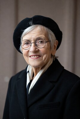 Elderly woman in beret and glasses